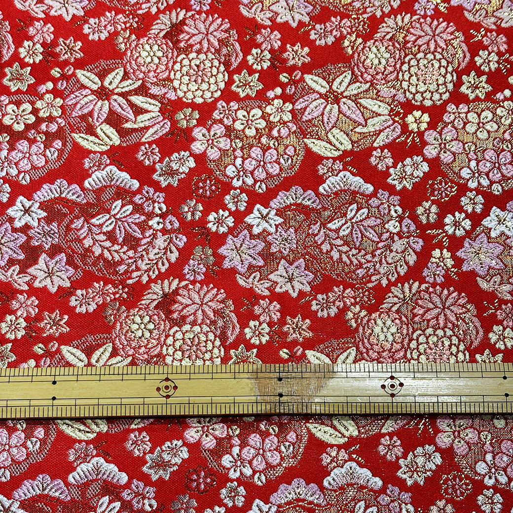 生地 【 金襴 吉祥紋様 レッド 】 金襴生地 吉祥 菊 松 竹 笹 菊紋 桜 紅葉 もみじ 縁起 和柄 京都西陣織 よさこい 金襴布 金襴 きんらん 座布団 つまみ細工 人形衣装 能衣装 袈裟 表装 掛け軸 御朱印帳ケース