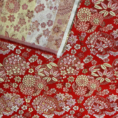 生地 【 金襴 吉祥紋様 レッド 】 金襴生地 吉祥 菊 松 竹 笹 菊紋 桜 紅葉 もみじ 縁起 和柄 京都西陣織 よさこい 金襴布 金襴 きんらん 座布団 つまみ細工 人形衣装 能衣装 袈裟 表装 掛け軸 御朱印帳ケース