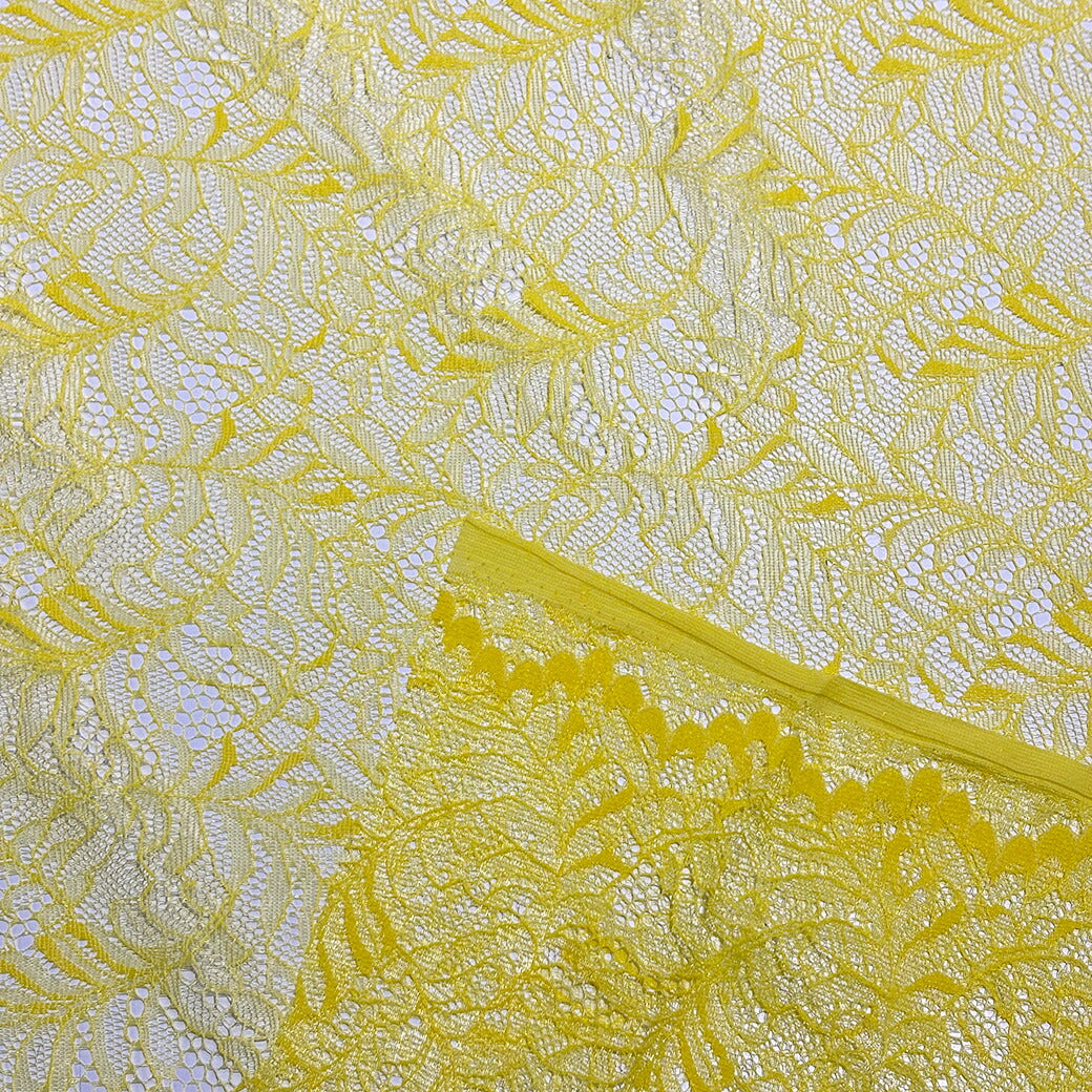 生地 【 片耳スカララッセルレース キイロ 】 レース ラッセルレース レース生地 ラッセル ラッセルレース生地 刺繍 レース刺繍 花柄 薔薇 幾何学 レースカーテン グローブ 手袋 ベール ブライダル ウェディング コスプレ