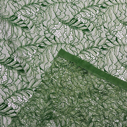 生地 【 片耳スカララッセルレース グリーン 】 レース ラッセルレース レース生地 ラッセル ラッセルレース生地 刺繍 レース刺繍 花柄 薔薇 幾何学 レースカーテン グローブ 手袋 ベール ブライダル ウェディング コスプ