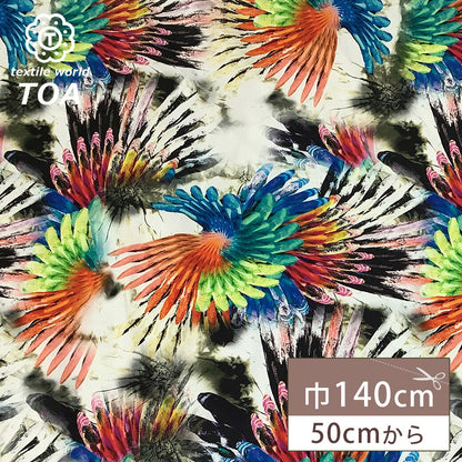 生地【 フランス製 鳳凰プリント 】 鳳凰 鳳凰柄 鳥 鳥柄 霊鳥 バードプリント 縁起物 縁起 カラフル ポップ 綿 綿100％ コットン フランス フランス布 プリント生地 ハンドメイド 和装 民芸 シャツ スカート パン