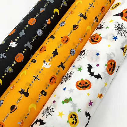 生地 【 ハロウィン シーチング 3色 】 ハロウィンプリント ハロウィン柄 パンプキン シーチング生地 ハロウィーン ハロウィーン柄 魔女 かぼちゃ ジャックオーランタン 黒猫 猫柄 猫 おばけ ゴースト ウィッチ コウモリ 蜘蛛の巣 衣装 仮装 可愛い ポップ Textile World TOA
