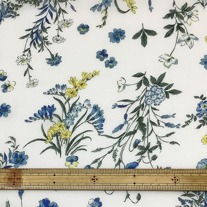 生地 【 花柄シフォン 青 】 花柄生地 シルク生地 シルク シフォン生地 レトロフラワー アンティーク調 クラシックフラワー 花 小花 花柄プリント シフォン ブラウス シャツ ベール ドレス 装飾 アクセサリーパーツ スカ