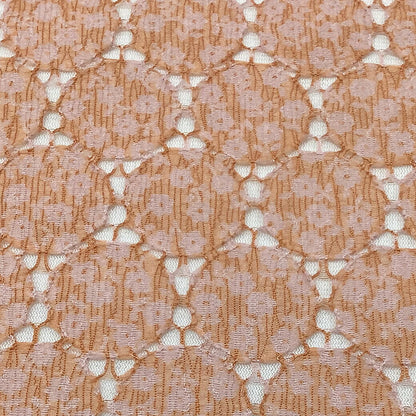 生地 【 花柄ラウンドレース オレンジ 】 レース レース生地 花柄 ラウンドレース 刺繍 レース刺繍 小花柄 薔薇 カスミソウ 幾何学 ワンピーズ チュニック スカート カーテン ブライダル ウェディング コスプレ 半襟 ポ