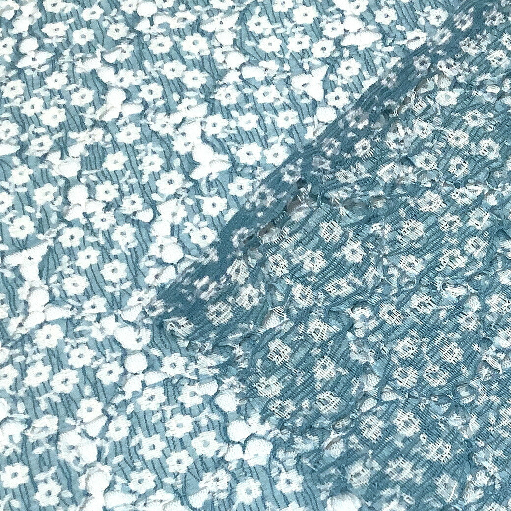 生地 【 花柄ラウンドレース スカイ 】 レース レース生地 花柄 ラウンドレース 刺繍 レース刺繍 小花柄 薔薇 カスミソウ 幾何学 ワンピーズ チュニック スカート カーテン ブライダル ウェディング コスプレ 半襟 ポリ