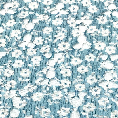生地 【 花柄ラウンドレース スカイ 】 レース レース生地 花柄 ラウンドレース 刺繍 レース刺繍 小花柄 薔薇 カスミソウ 幾何学 ワンピーズ チュニック スカート カーテン ブライダル ウェディング コスプレ 半襟 ポリ