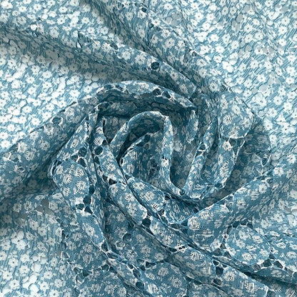 生地 【 花柄ラウンドレース スカイ 】 レース レース生地 花柄 ラウンドレース 刺繍 レース刺繍 小花柄 薔薇 カスミソウ 幾何学 ワンピーズ チュニック スカート カーテン ブライダル ウェディング コスプレ 半襟 ポリ