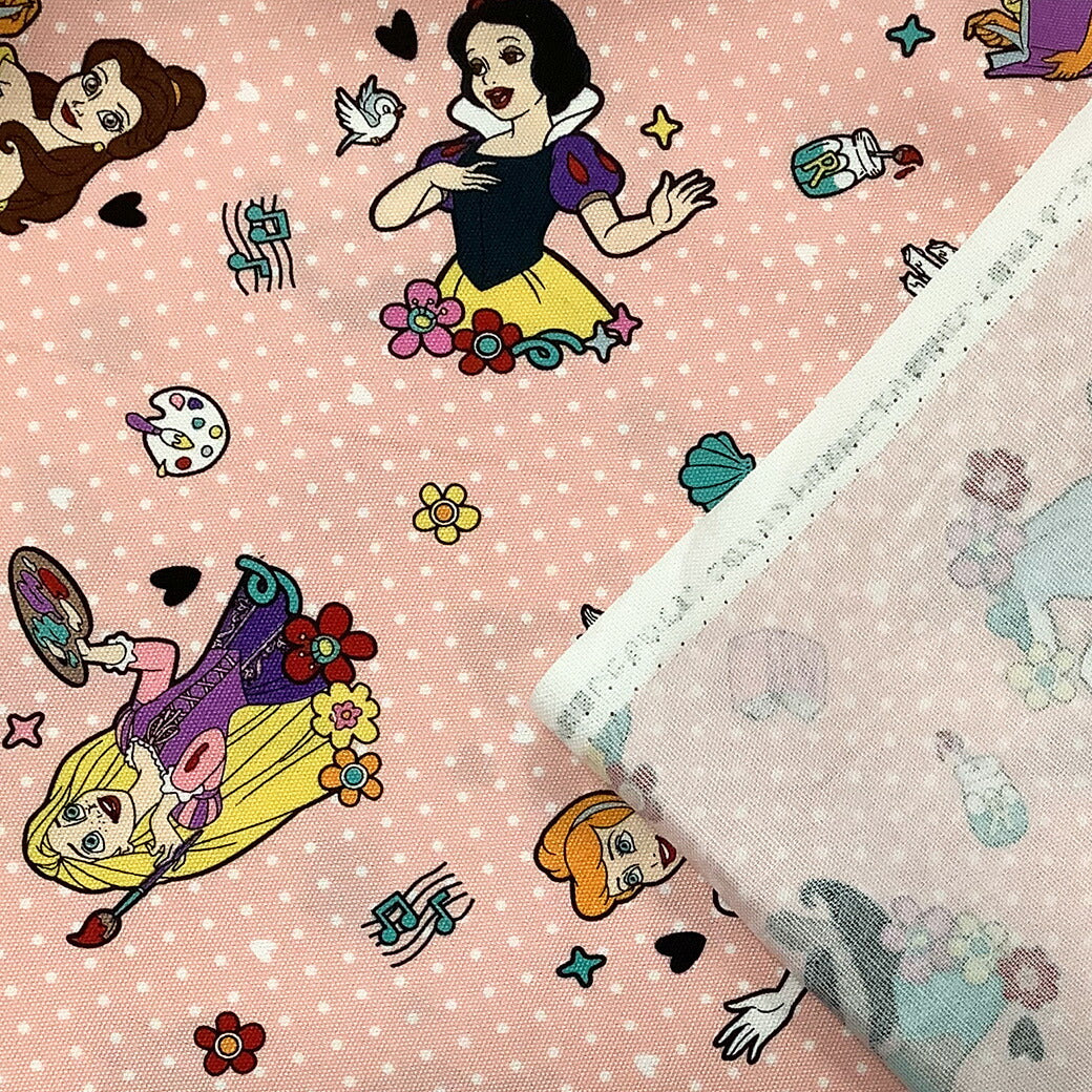 生地 【 ディズニープリンセス オックスフォードプリント ピンク