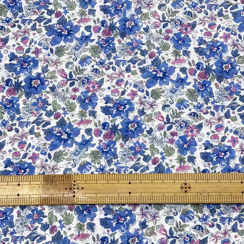 生地 【 LIBERTY リバティプリント アロハ・ベッツィ ブルー 】 リバティ生地 巾112cm  綿100％