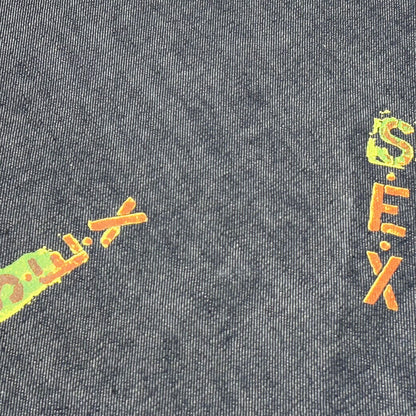 生地 【 SEXデニム ネイビー 】 デニム デニム生地 デニム布地 ダンガリー タンガリー生地 プリント プリントデニム ロゴ アルファベット ヴィンテージ 古着 コットン 綿 綿素材 綿100% ジーンズ シャツ バッグ