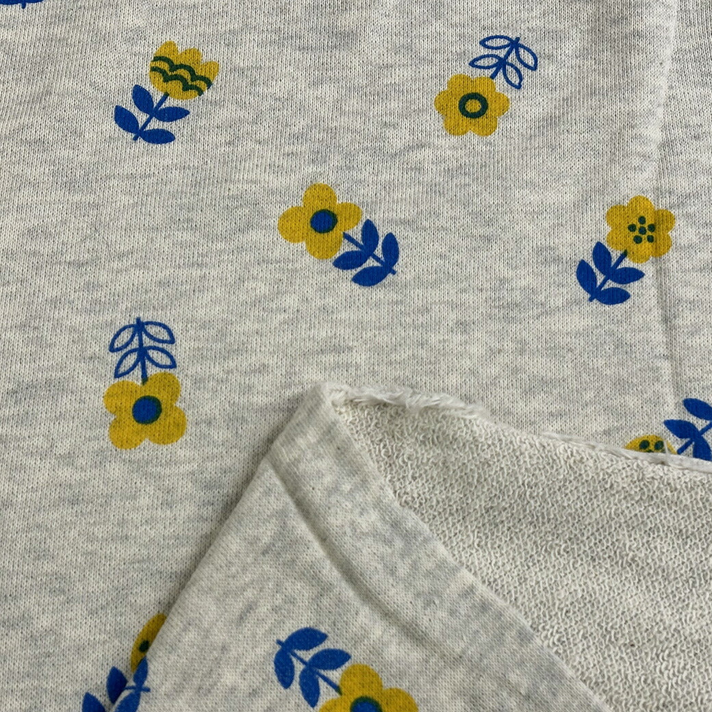生地 【 花柄裏毛ニット グレーキイロ 】 スウェット生地 裏ループ 裏
