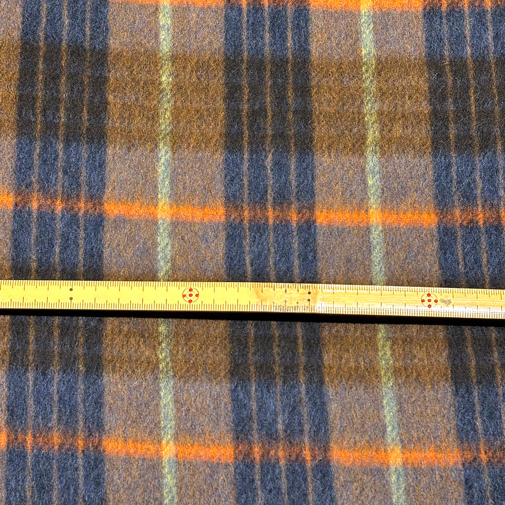 生地 【 リバーシブル 大柄チェック ネイビーオレンジ 】 ウール生地 チェック 145cm巾 幅広 起毛