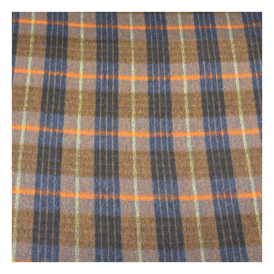 生地 【 リバーシブル 大柄チェック ネイビーオレンジ 】 ウール生地 チェック 145cm巾 幅広 起毛