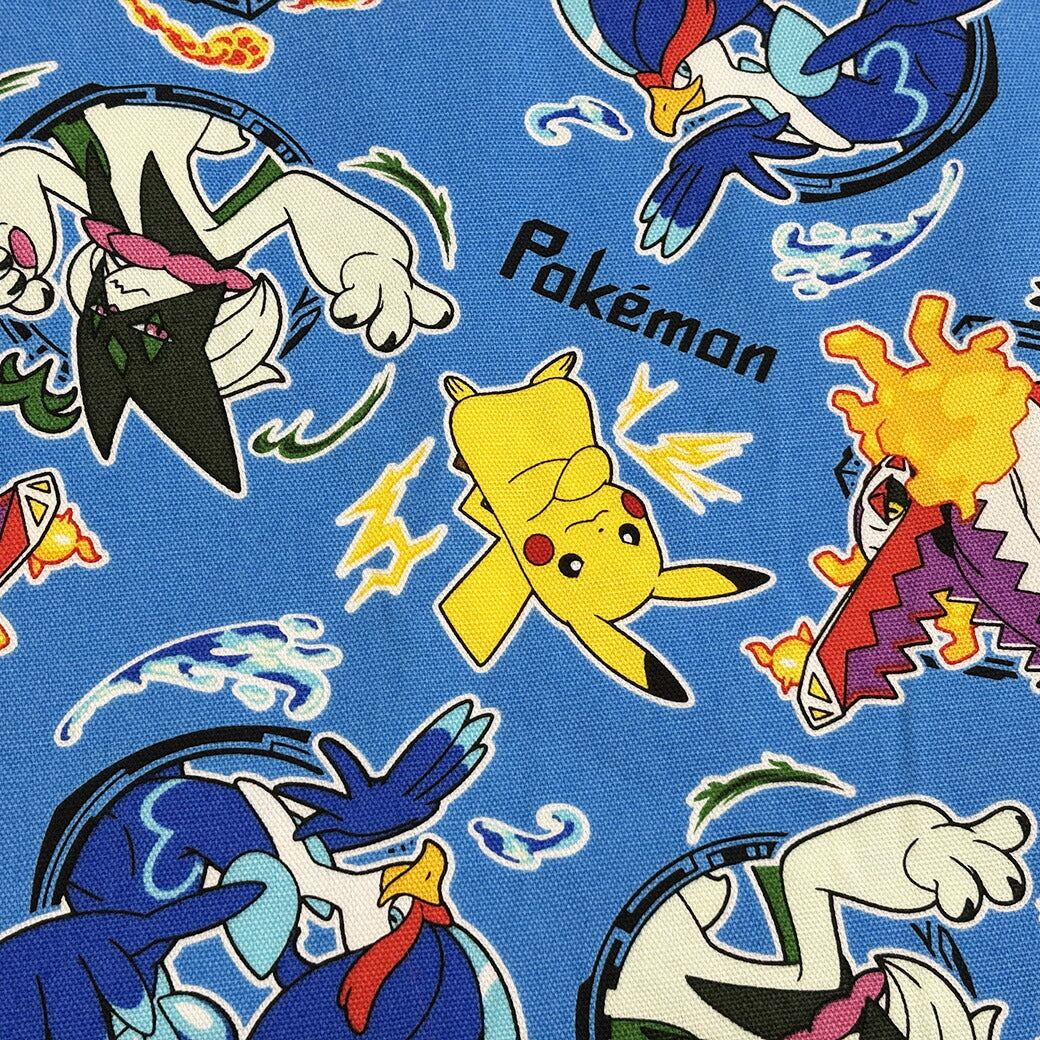 生地 【 ポケモン オックスフォードプリント ブルー 】 ピカチュウ