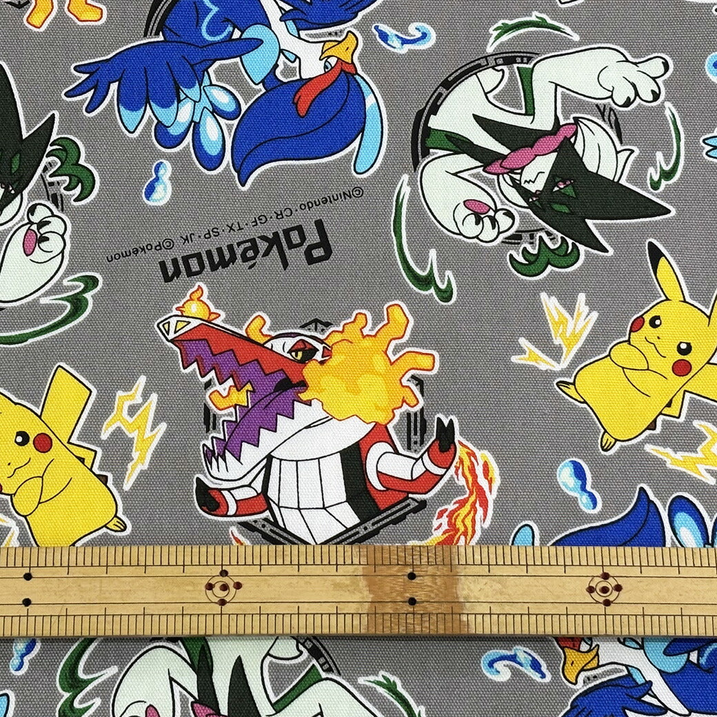 生地 【 ポケモン オックスフォードプリント グレー 】 ピカチュウ
