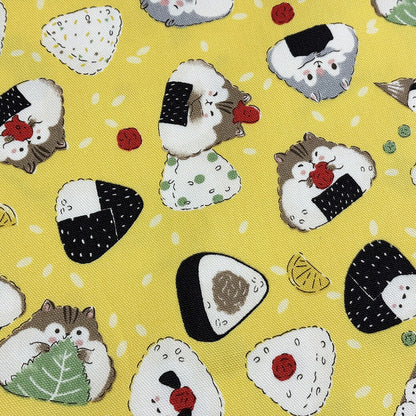 生地 【 Delicious Animal イエロー 】 おにぎり ハムスター シマエナガ リス たべもの柄 どうぶつ柄 動物柄 オックス生地 綿生地 キャラクター 入園 入学 新学期準備 幼稚園 可愛い レッスンバッグ 習い