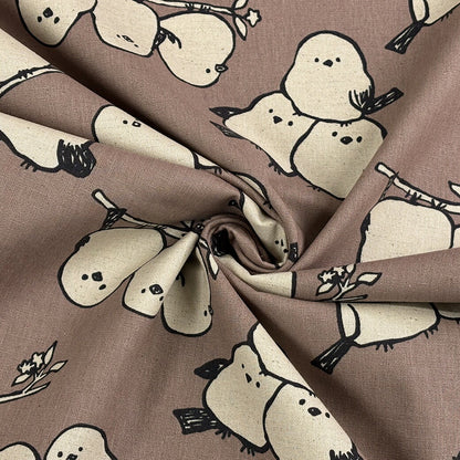 生地 【 Simply animal ピンクブラウン 】 KOKKA 綿麻 綿麻キャンバス コットンリネンキャンバス 110cm巾 シマエナガ しまえなが 小鳥 動物柄 いきもの バッグ 巾着袋 エプロン インテリア 雑貨 入