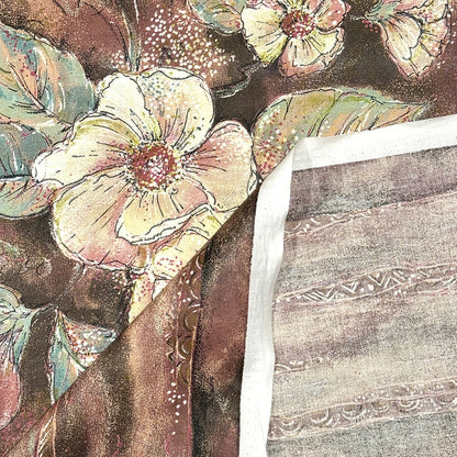 生地 【 花柄プリント ブラウン 】 コットンプリント 140cm巾 綿100％ コットン100％ 花柄 広巾プリント