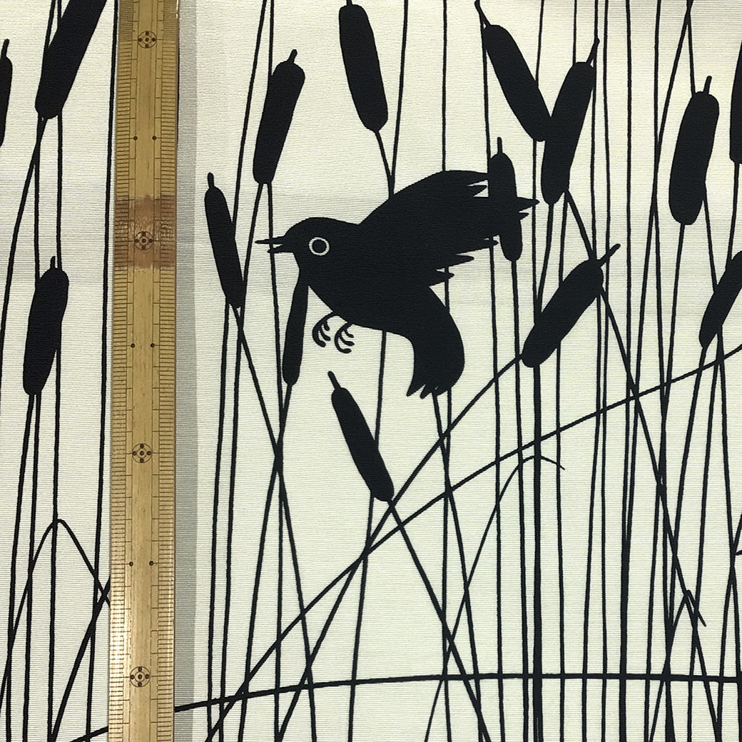 生地 【 グログランチャッピーバード 黒】 100cm 1m以上/50cm単位 グログランプリント生地 綿ポリ生地 鳥柄生地