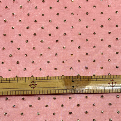 生地 【 オーガンジーゴールドグリッター レッド 】 140cm巾 幅広 ラメ生地 グリッターオーガンジー 透け感生地