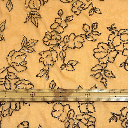 生地 【 グリッターラメシフォン からし 】 110cm巾 ラメ生地 グリッター 花柄シフォン 透け感生地 花柄生地