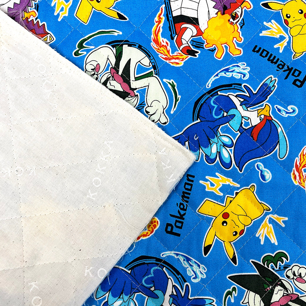 生地 【 ポケモン キルティングプリント ブルー 】 ピカチュウ 巾110cm 綿100％