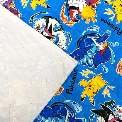 生地 【 ポケモン キルティングプリント ブルー 】 ピカチュウ 巾110cm 綿100％