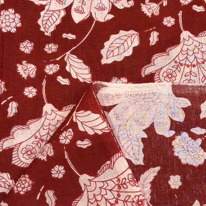 生地 【 インド綿 手描きプリント レッド 】 インド綿 薄手 ボイル 105cm巾 ハンドプリント ハンドブロックプリント ブロックプリント コットン 綿100％ エスニック 花柄 ブラウス チュニック ワンピース スカート カーテン インテリア 手芸 ハンドメイド Textile World TOA