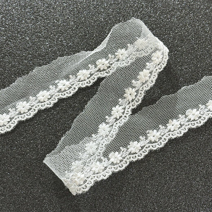 リボン【 チュールレース E 白 】レースリボン 刺繍リボン 花柄 刺繍 レース刺繍 刺繍テープ ハンドメイド資材 可愛い 手芸用テープ リボンテープ 洋裁 ハンドメイド 手芸用 パーツ 布雑貨 副材 手芸副材 フリル カント