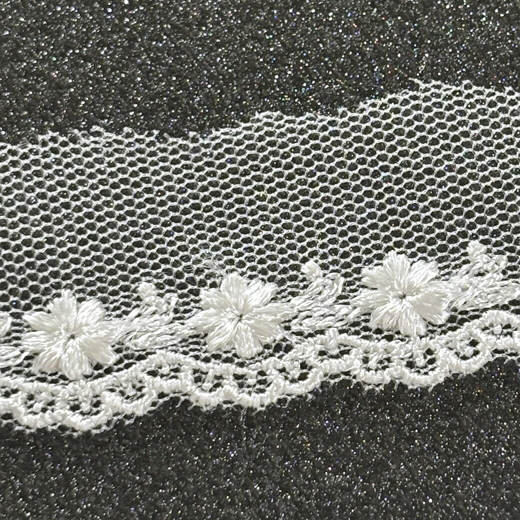 リボン【 チュールレース E 白 】レースリボン 刺繍リボン 花柄 刺繍 レース刺繍 刺繍テープ ハンドメイド資材 可愛い 手芸用テープ リボンテープ 洋裁 ハンドメイド 手芸用 パーツ 布雑貨 副材 手芸副材 フリル カント
