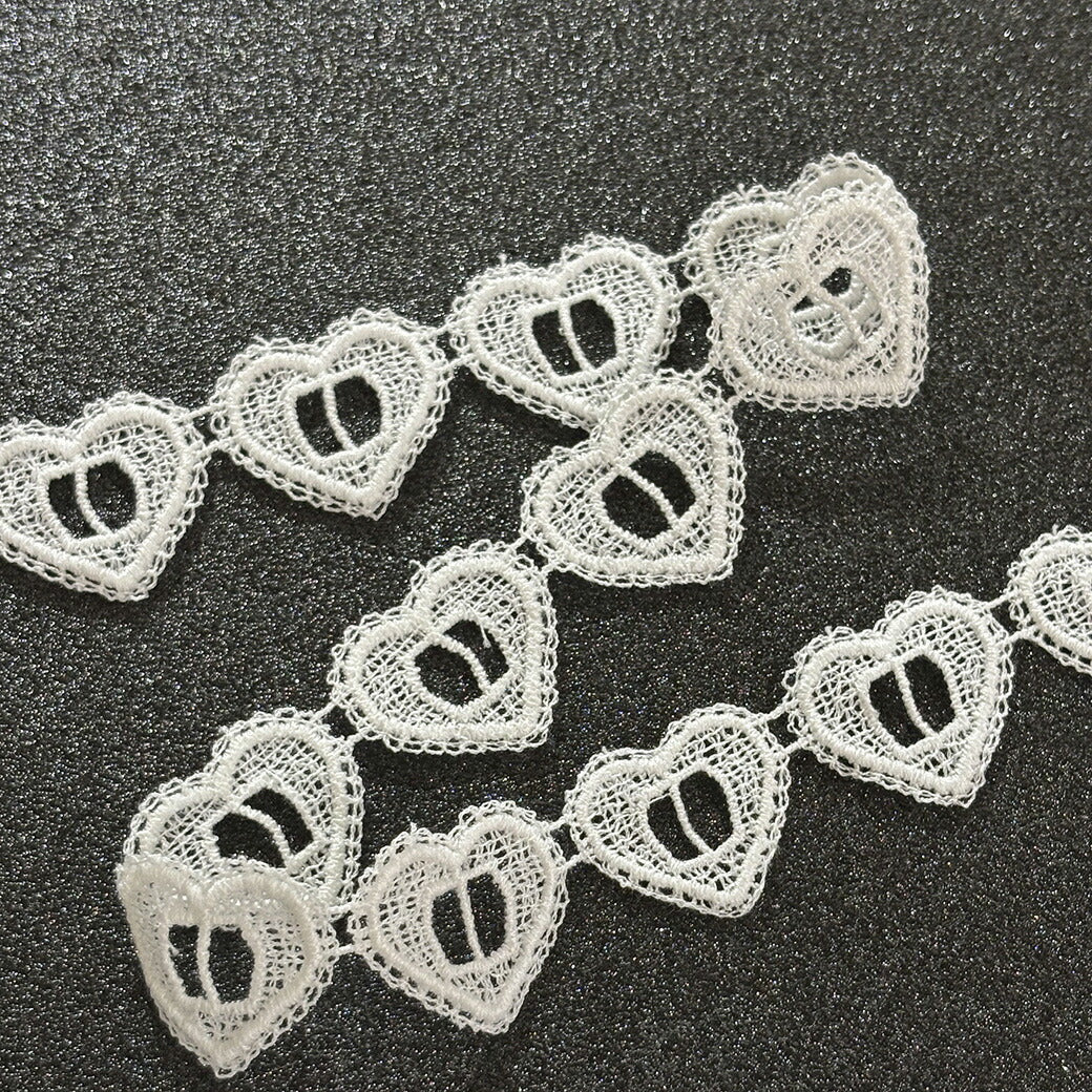 五十鈴ページ　入学3点セット等　ハートキルト　スワン刺繍リボン リボン【 モチーフレース K 白 】レースリボン 刺繍リボン ハート 刺繍