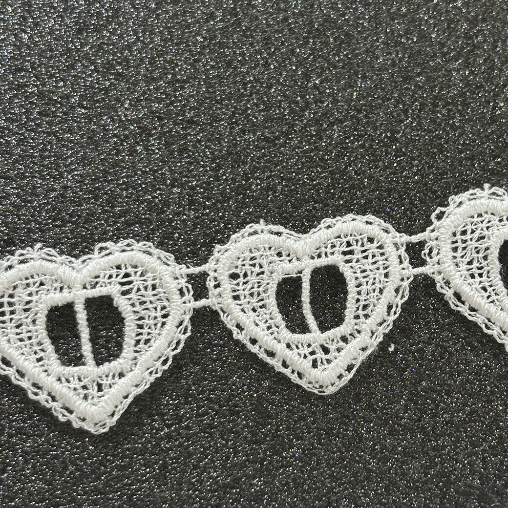 リボン【 モチーフレース K 白 】レースリボン 刺繍リボン ハート 刺繍
