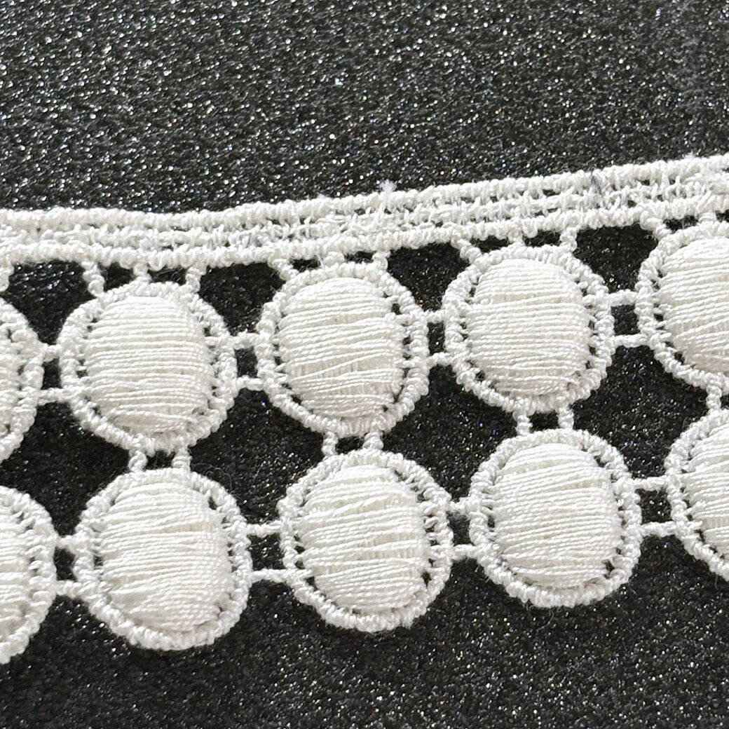 リボン【 モチーフレース P 白 】レースリボン 刺繍リボン ボンボン 玉  刺繍 レース刺繍 刺繍テープ ハンドメイド資材 可愛い 手芸用テープ リボンテープ 洋裁 ハンドメイド 手芸用 パーツ 布雑貨 副材 手芸副材 フリ