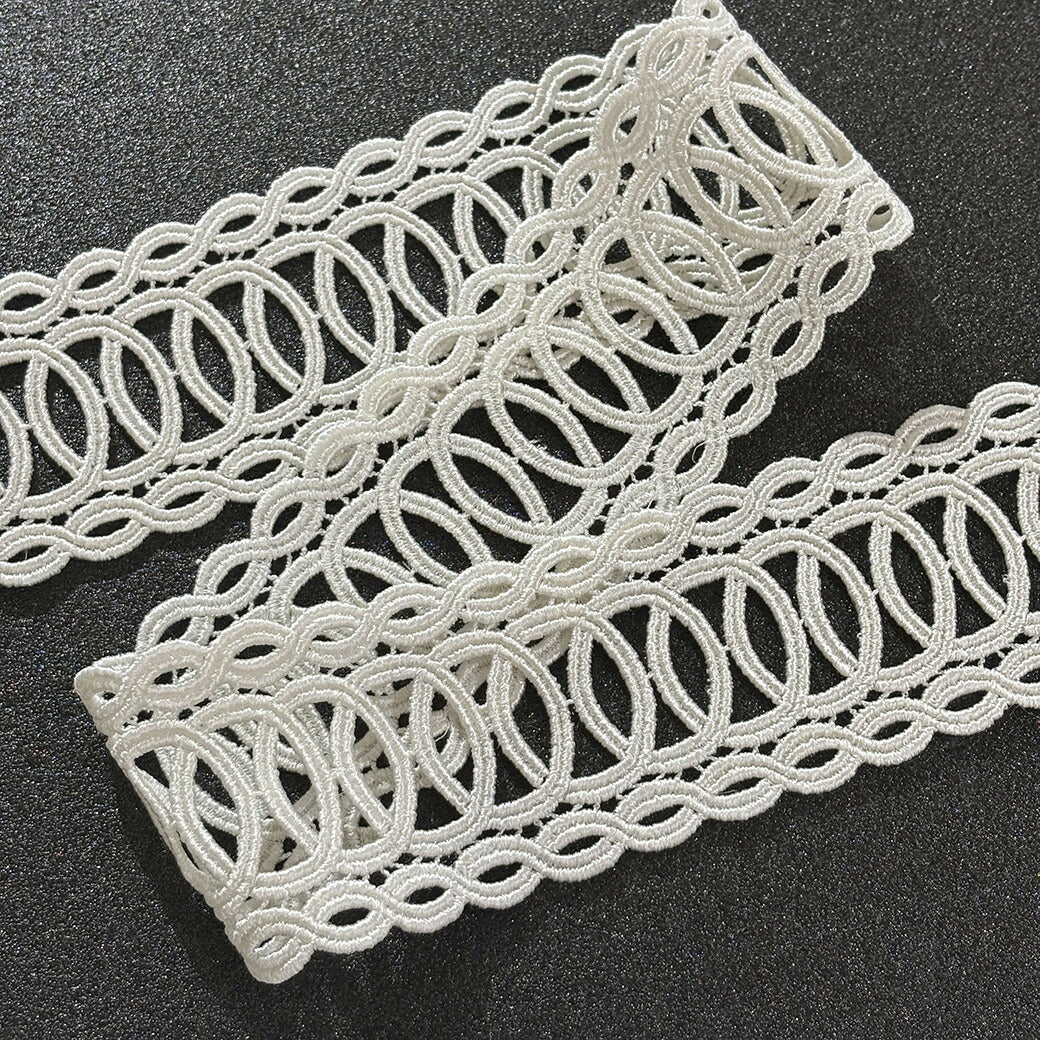 リボン【 モチーフレース X 白 】レースリボン 刺繍リボン サークル