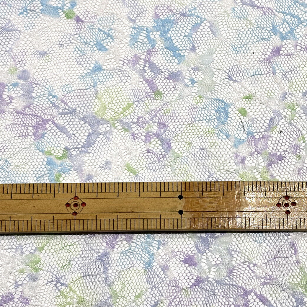 生地 【 ラッセルレース 多色プリント パープルベース 】 レース レース生地 刺繍レース 108cm巾 ポリエステル ラッセル編 花柄 フラワー ウエディング インテリア ドレス ブラウス スカート カーテン テーブルクロス 手芸 ハンドメイド Textile World TOA