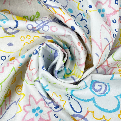生地 【 POPプリント 白 】 シーチング生地 プリント生地 120cm巾 手描き風 お絵描き らくがき 綿100％