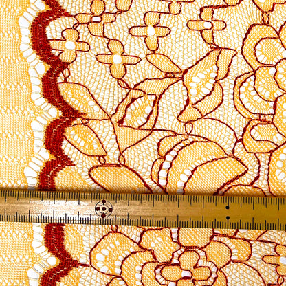 生地 【 シャンブレーレース オレンジレッド 】 レース生地 刺繍 レース刺繍 138cm巾 ポリエステル 花柄 植物柄