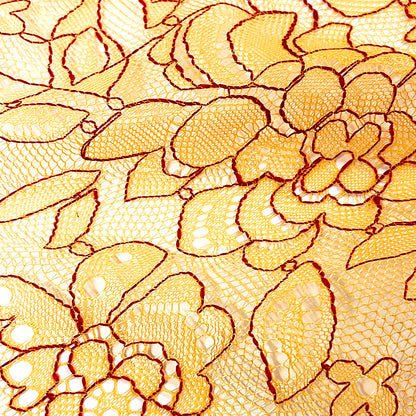 生地 【 シャンブレーレース オレンジレッド 】 レース生地 刺繍 レース刺繍 138cm巾 ポリエステル 花柄 植物柄