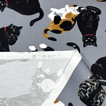 生地 【 猫 オックスフォード cat グレー 】 オックス生地 猫 猫柄 110cm巾 綿100％ コットン 丈夫 バッグ ポーチ クッションカバー エプロン レッスンバック 巾着 ランチョンマット インテリア雑貨 ハンドメ