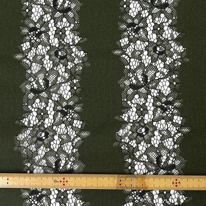 生地 【 ストライプ織チュールレース カーキ 】 レース生地 135cm巾 花柄 植物柄