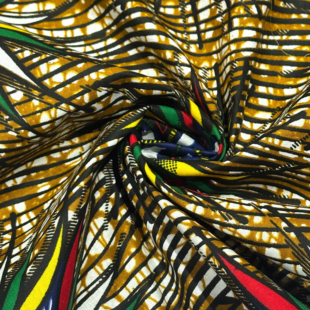 生地 【 アフリカンプリント 茶 】アフリカンファブリック ワックス