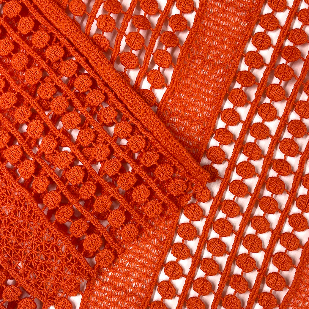 生地 【 綿レース オレンジ 】 レース生地 刺繍 レース刺繍 110cm巾 綿100％ コットン