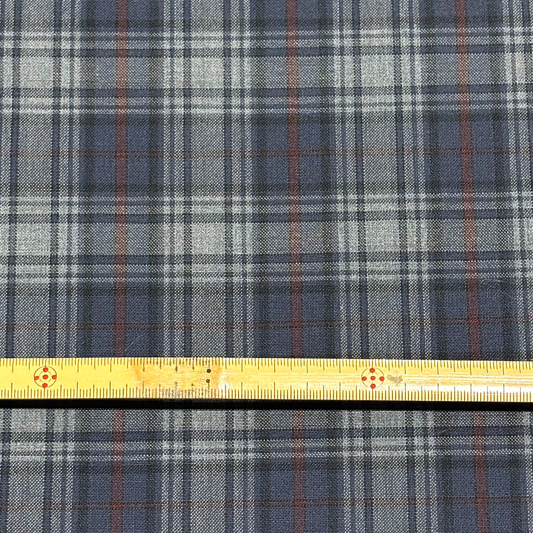 生地 【 梳毛ウール タータン グレーチャコール 】 ウール生地 紡毛ウール チェック 150cm巾 幅広
