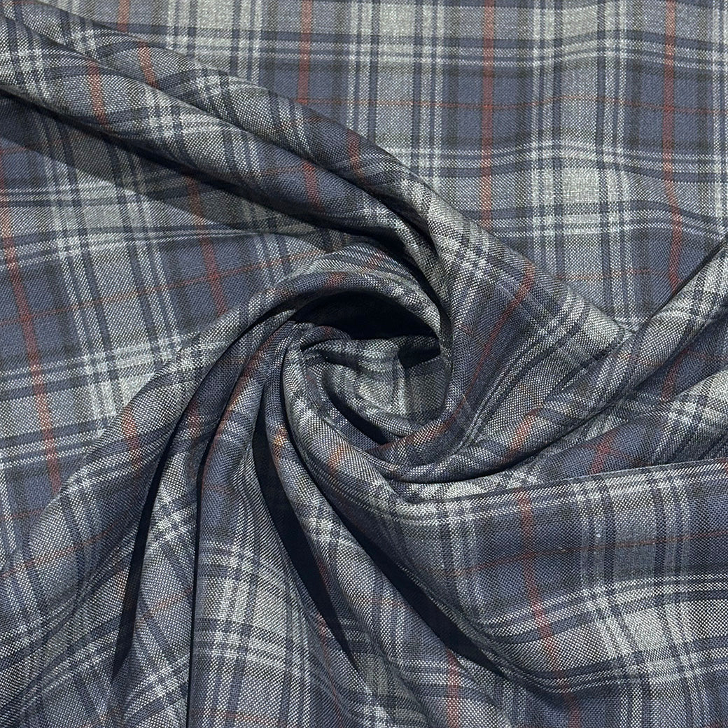 生地 【 梳毛ウール タータン グレーチャコール 】 ウール生地 紡毛ウール チェック 150cm巾 幅広