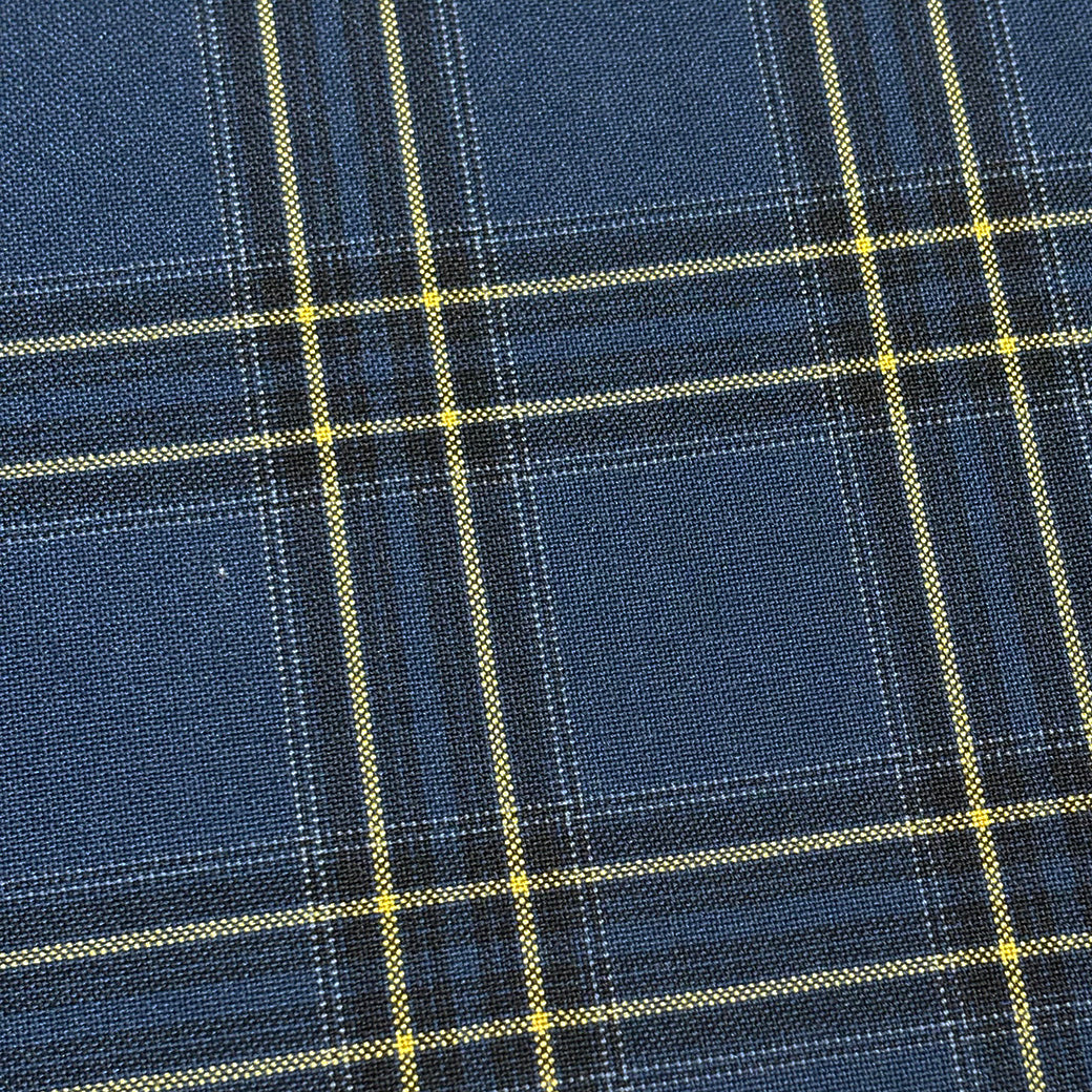 生地 【 梳毛ウール タータン 紺黄 】 ウール生地 紡毛ウール チェック 150cm巾 幅広