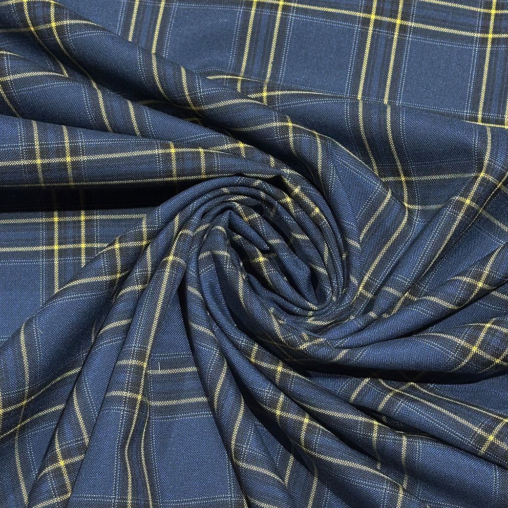 生地 【 梳毛ウール タータン 紺黄 】 ウール生地 紡毛ウール チェック 150cm巾 幅広