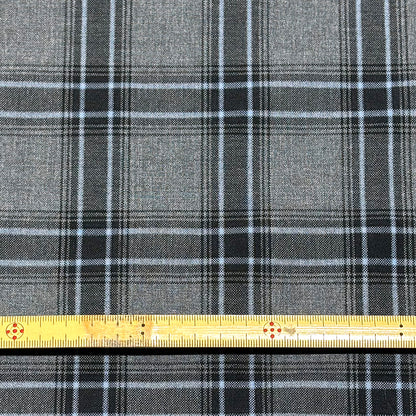 生地 【 梳毛ウール チェック グレースカイ 】 ウール生地 紡毛ウール チェック 150cm巾 幅広