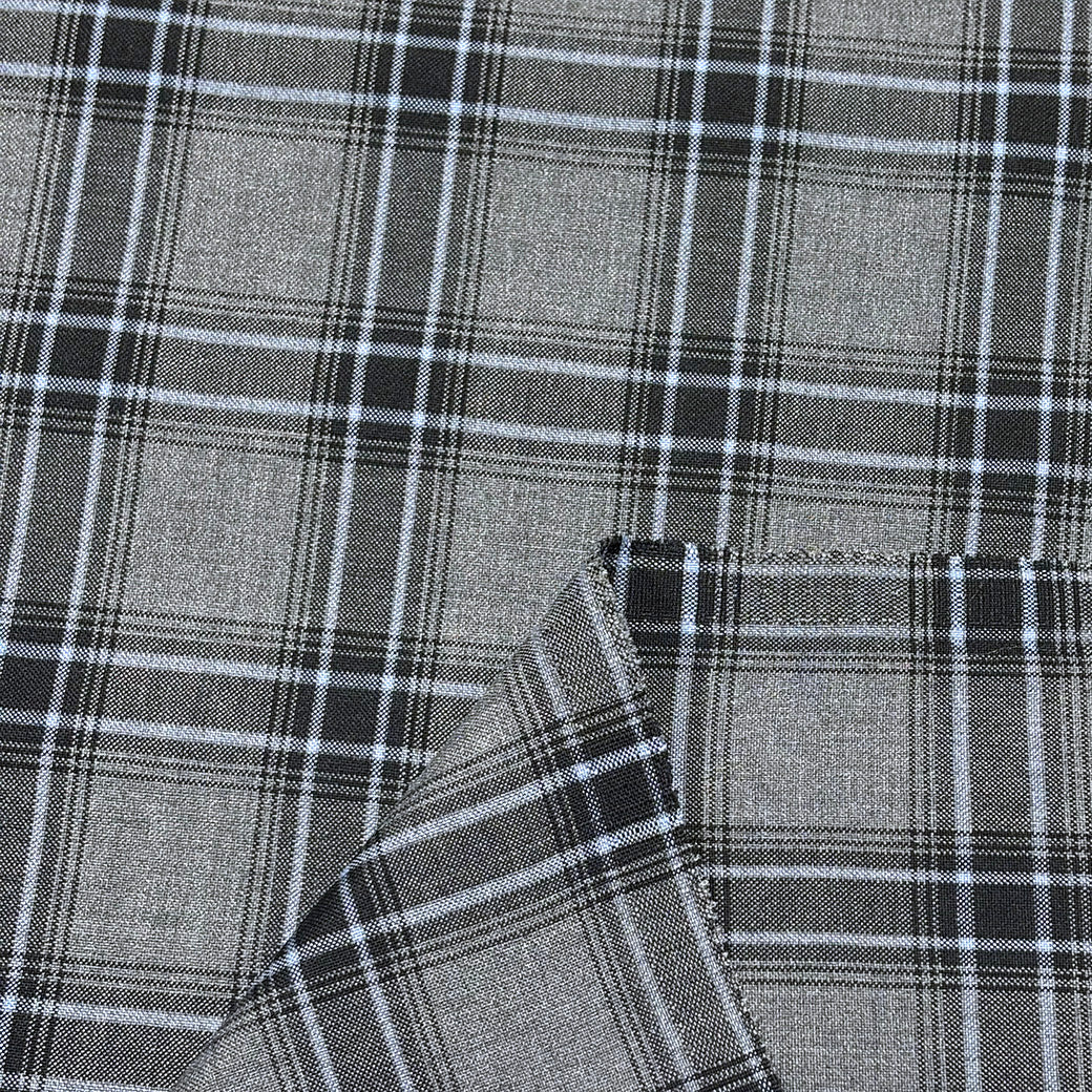 生地 【 梳毛ウール チェック グレースカイ 】 ウール生地 紡毛ウール チェック 150cm巾 幅広