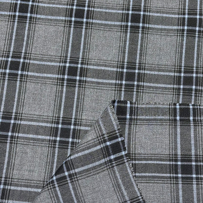 生地 【 梳毛ウール チェック グレースカイ 】 ウール生地 紡毛ウール チェック 150cm巾 幅広