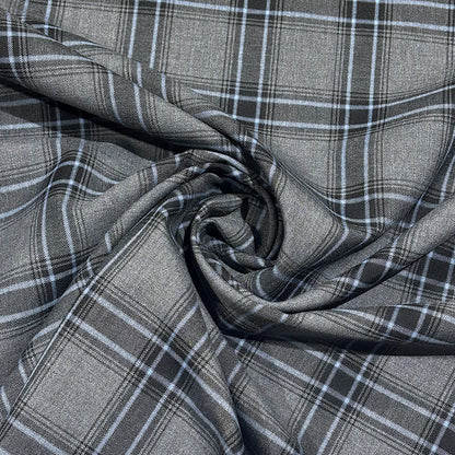 生地 【 梳毛ウール チェック グレースカイ 】 ウール生地 紡毛ウール チェック 150cm巾 幅広